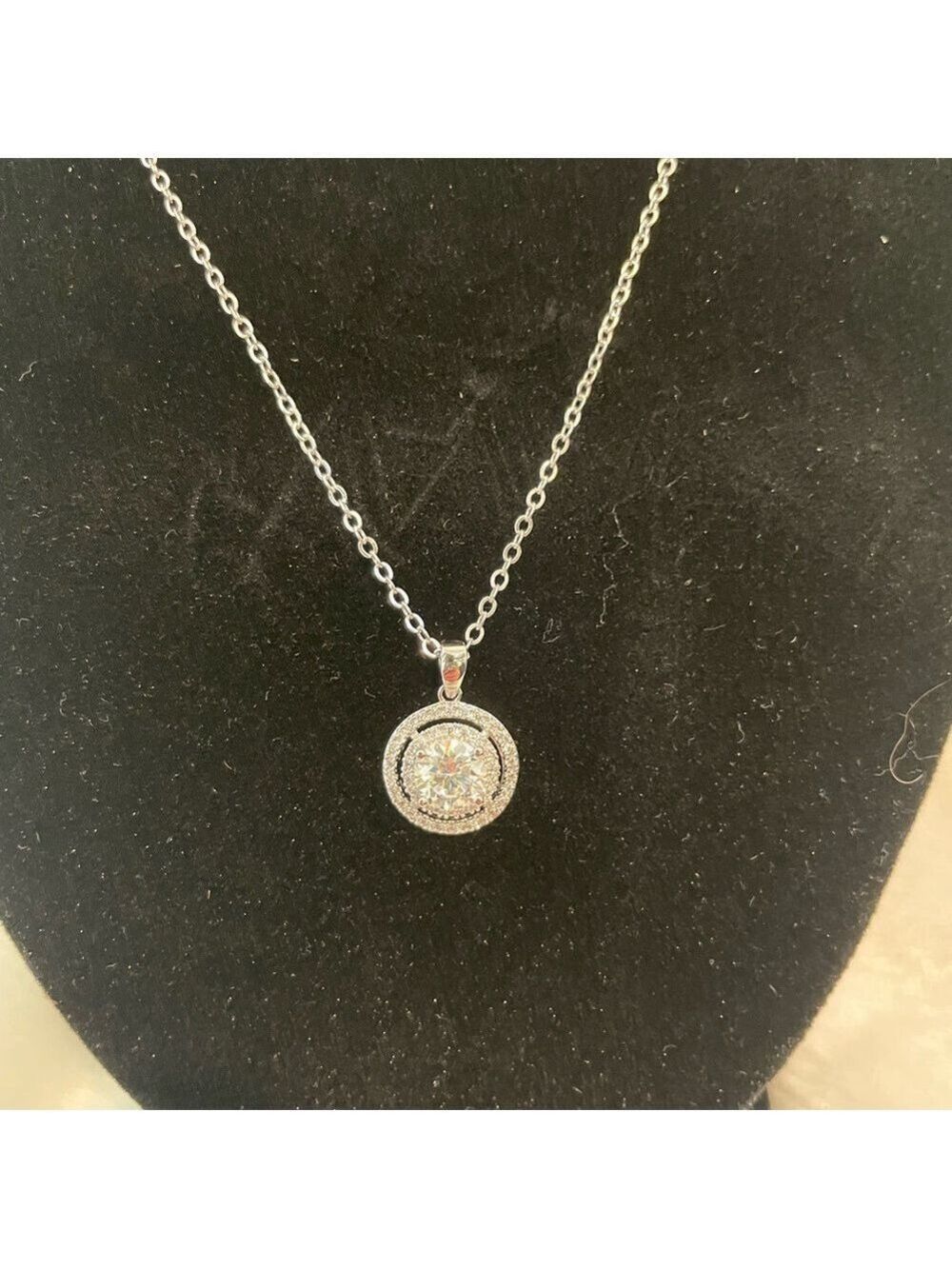 1.0ct women’s round Moissanite with double halo pendant necklace - Picture 3 of 5